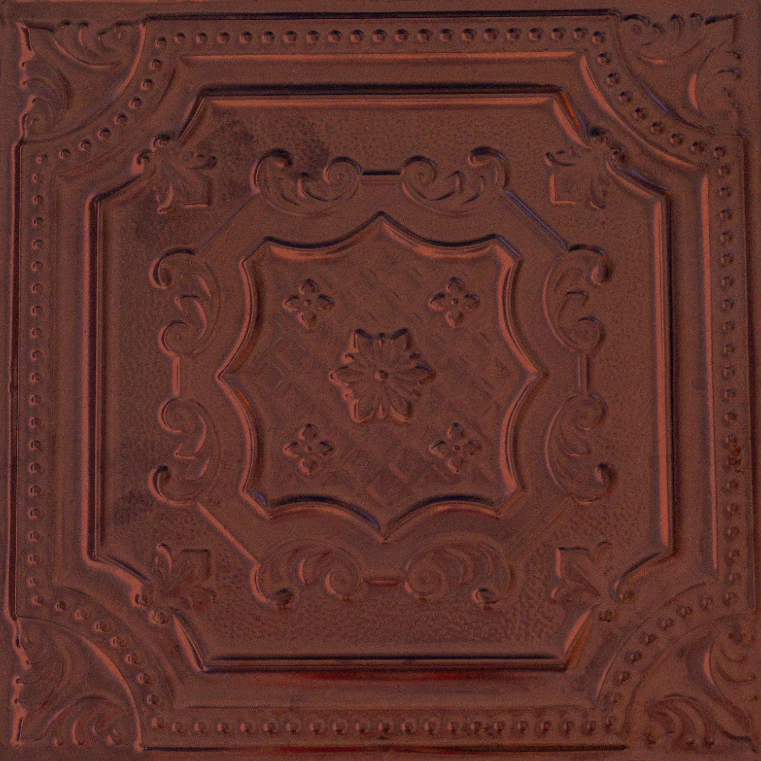 Decorative brown ceiling tile with intricate patterns