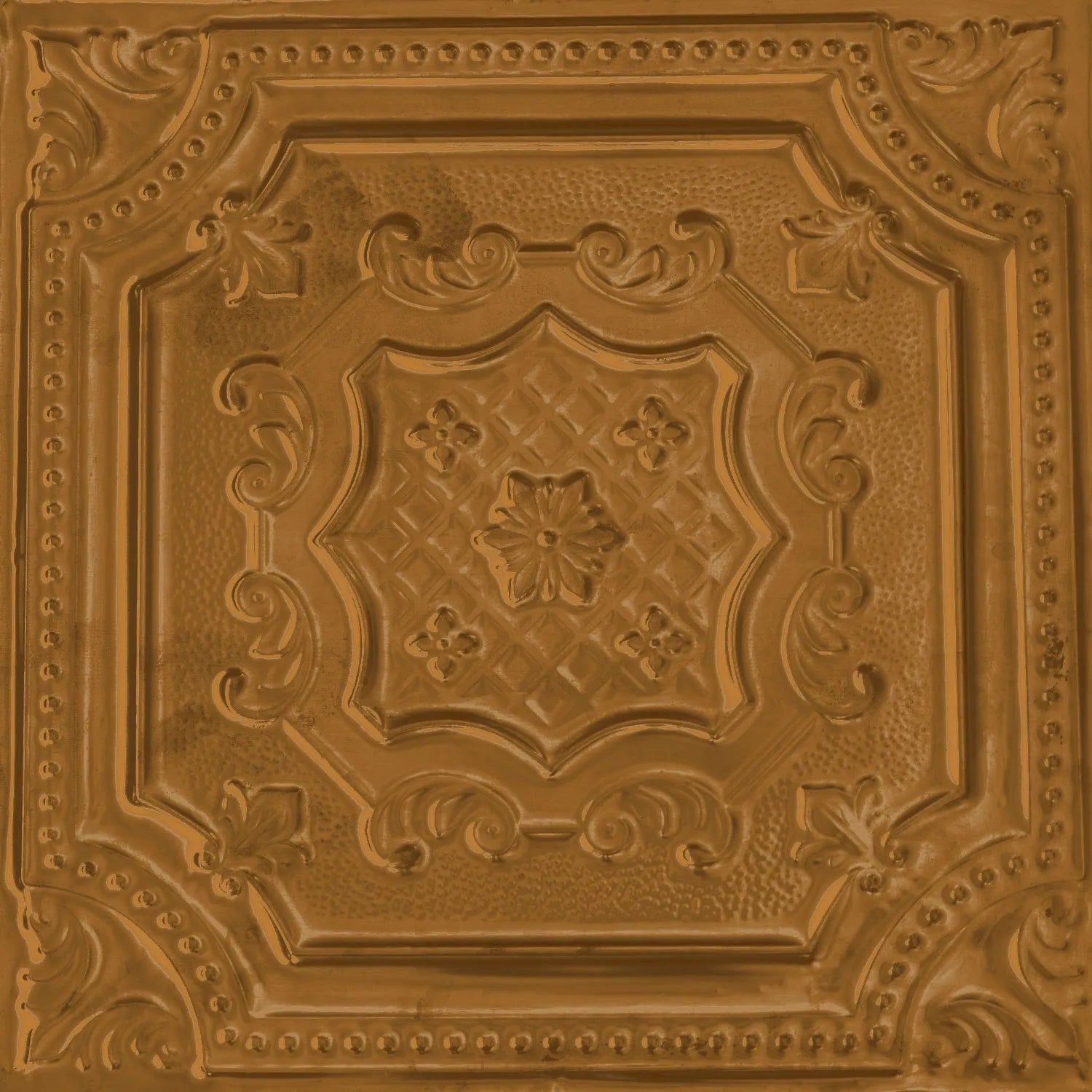 Decorative gold ceiling tile with intricate patterns
