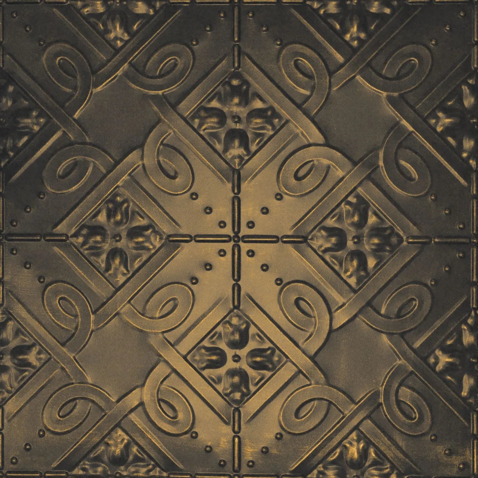 Decorative metallic panel with intricate patterns.