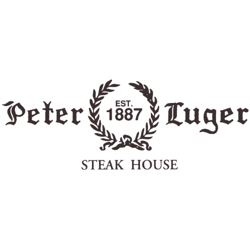 Peter Luger Steak House logo with text and laurel wreath on a white background