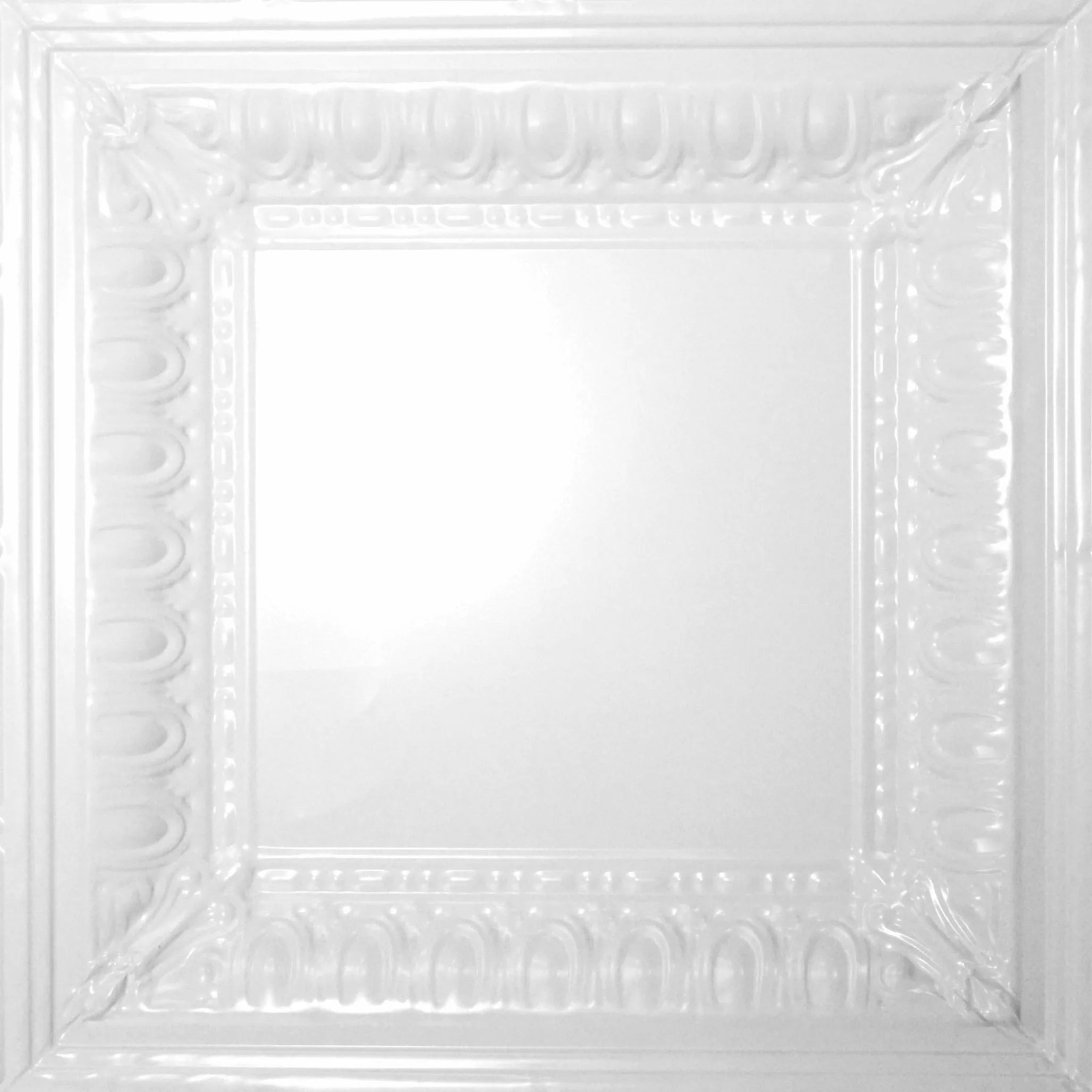 Decorative white ceiling tile with embossed patterns.
