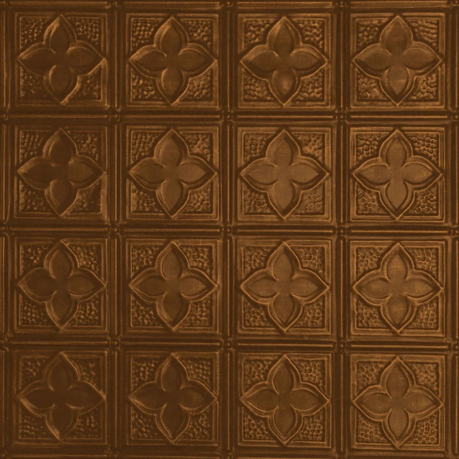 Decorative brown ceiling tile with floral pattern.