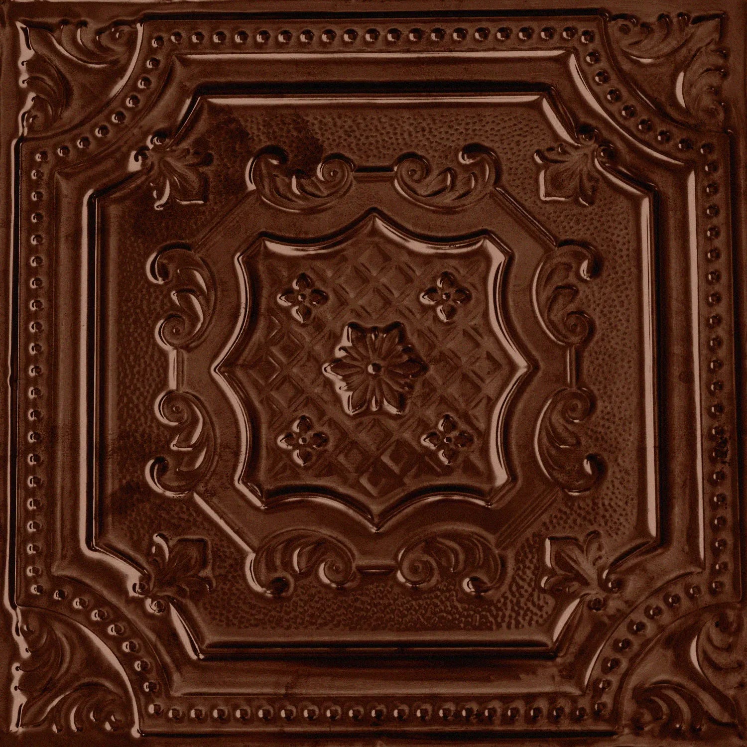 Decorative brown ceiling tile with intricate patterns.