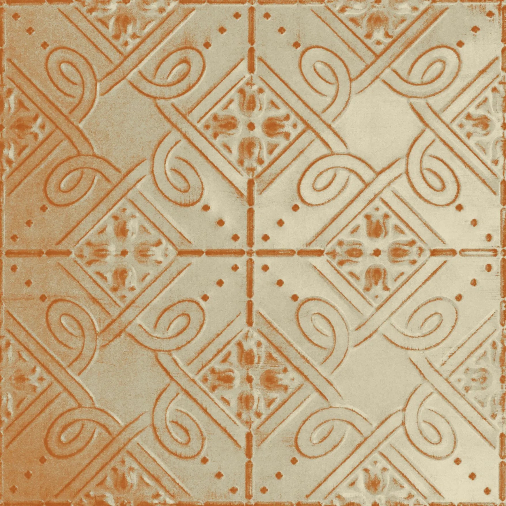 Decorative tile with geometric pattern on a beige background.