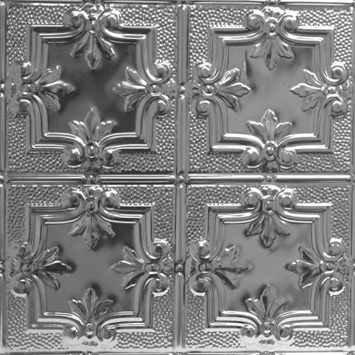 Decorative metallic ceiling tile with intricate patterns