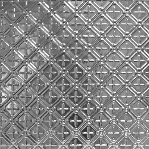 Metallic silver embossed patterned sheet.