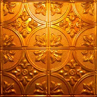 Decorative copper tile with intricate patterns.