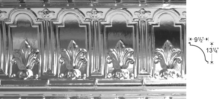 Decorative cornice with leaf patterns and measurements in inches.