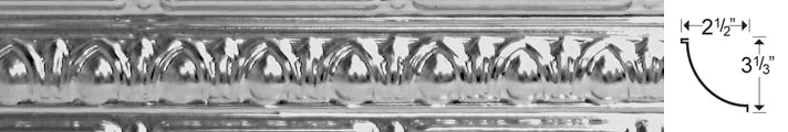 Decorative crown molding with measurements shown.