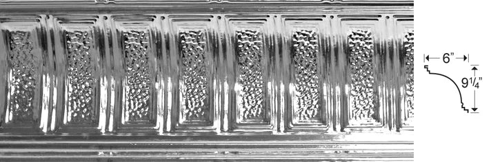 Decorative ceiling molding with textured surface and measurement details.