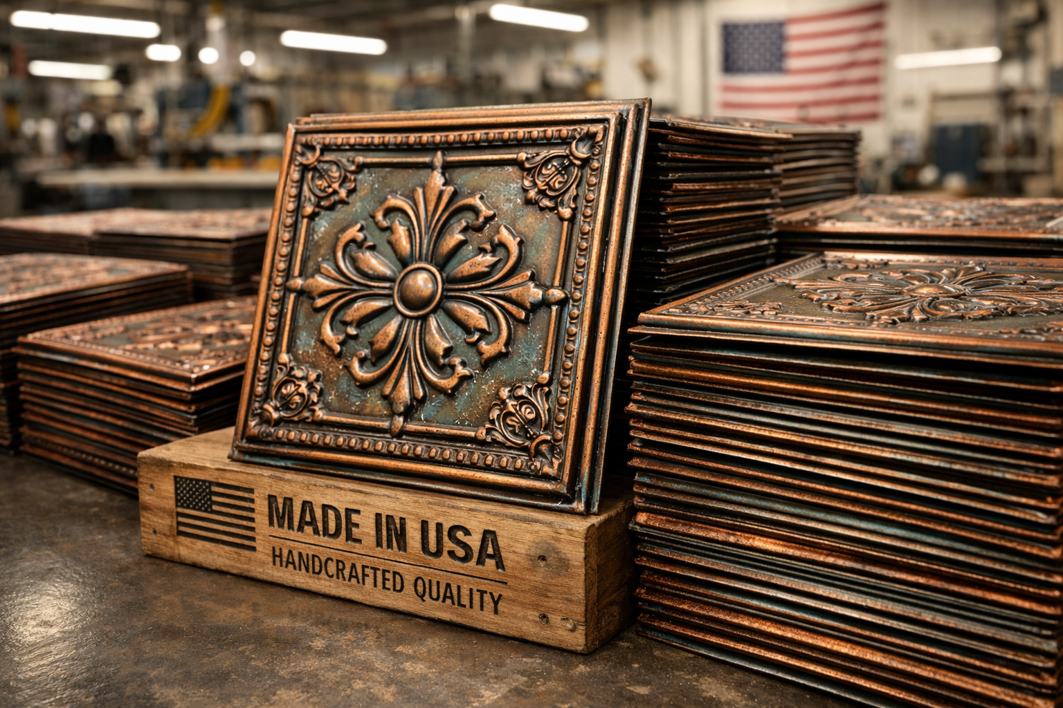 Metal tiles with Made in USA text.