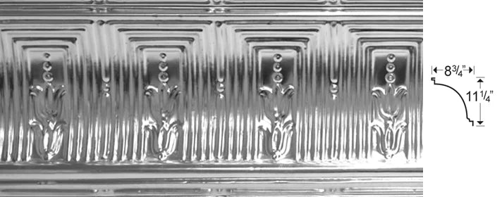 Decorative ceiling panel with embossed design and measurements.