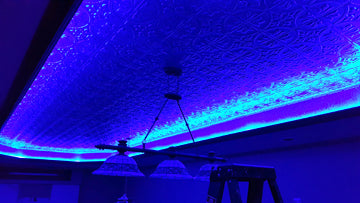 Ceiling with starry light display and ceiling fan