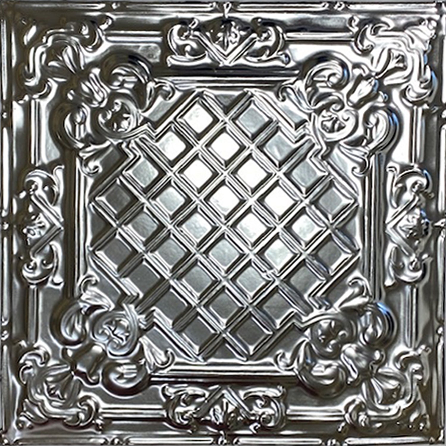 Decorative metallic ceiling tile.