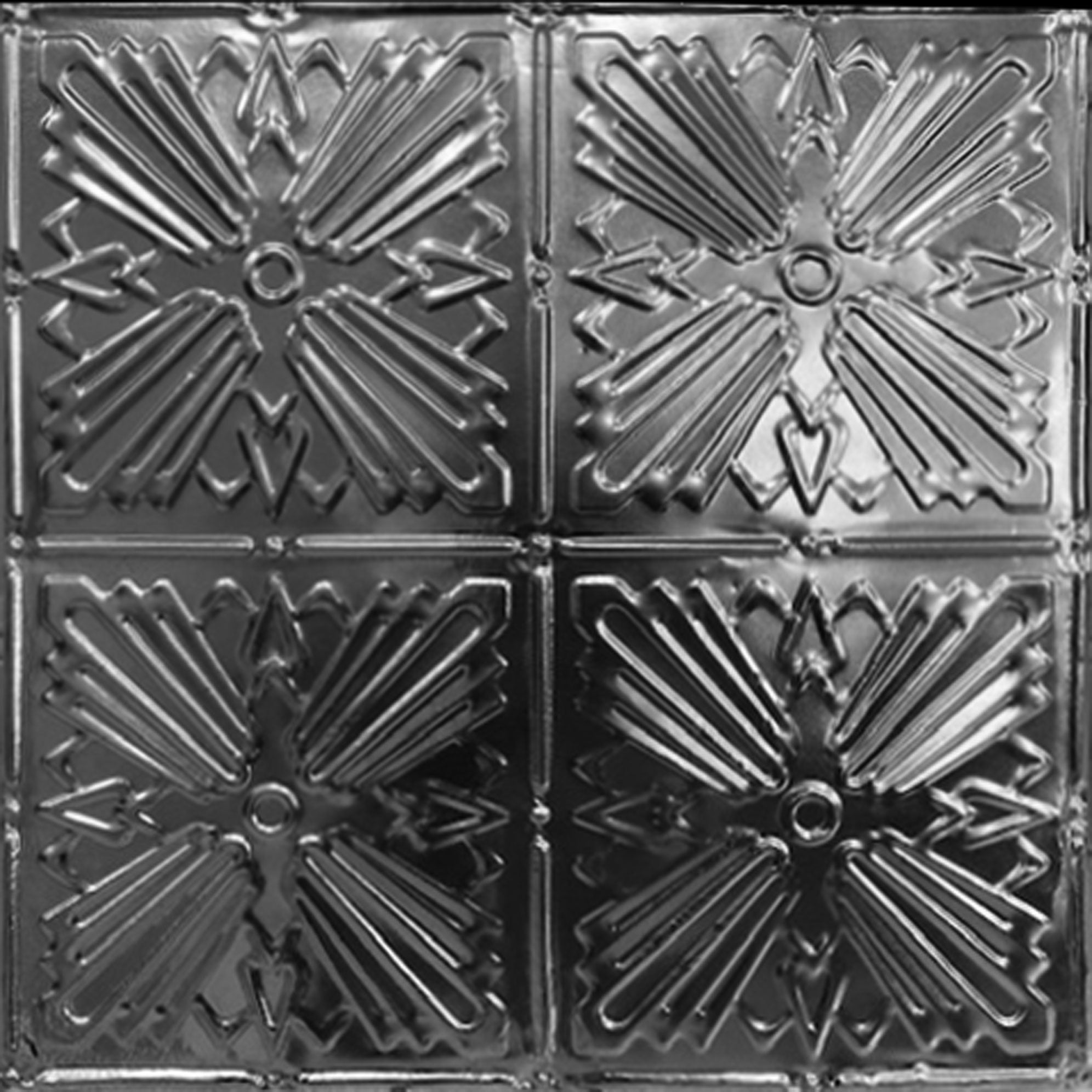 Decorative metal ceiling tiles with a geometric pattern