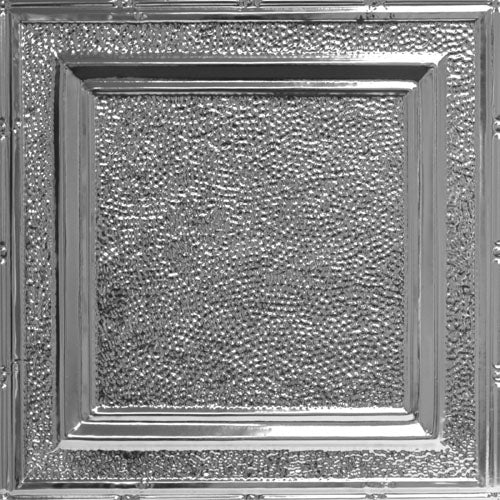 Metallic textured ceiling tile with reflective surface.