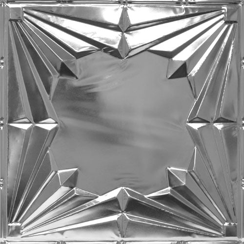 Decorative metallic panel with geometric pattern.