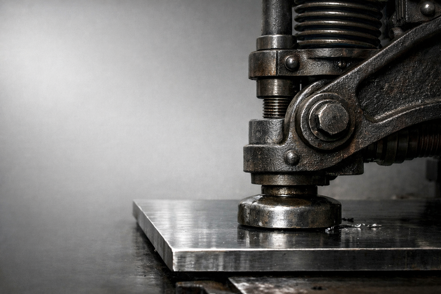Close-up of a metal press machine.