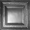 Decorative black frame with gold accents on a white background.