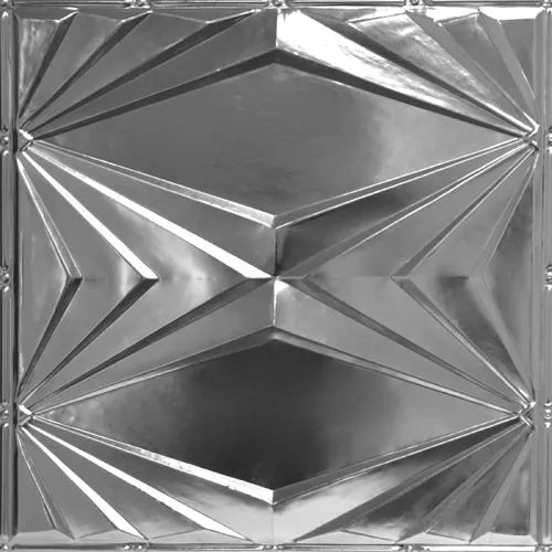 Metallic decorative ceiling tile with geometric pattern
