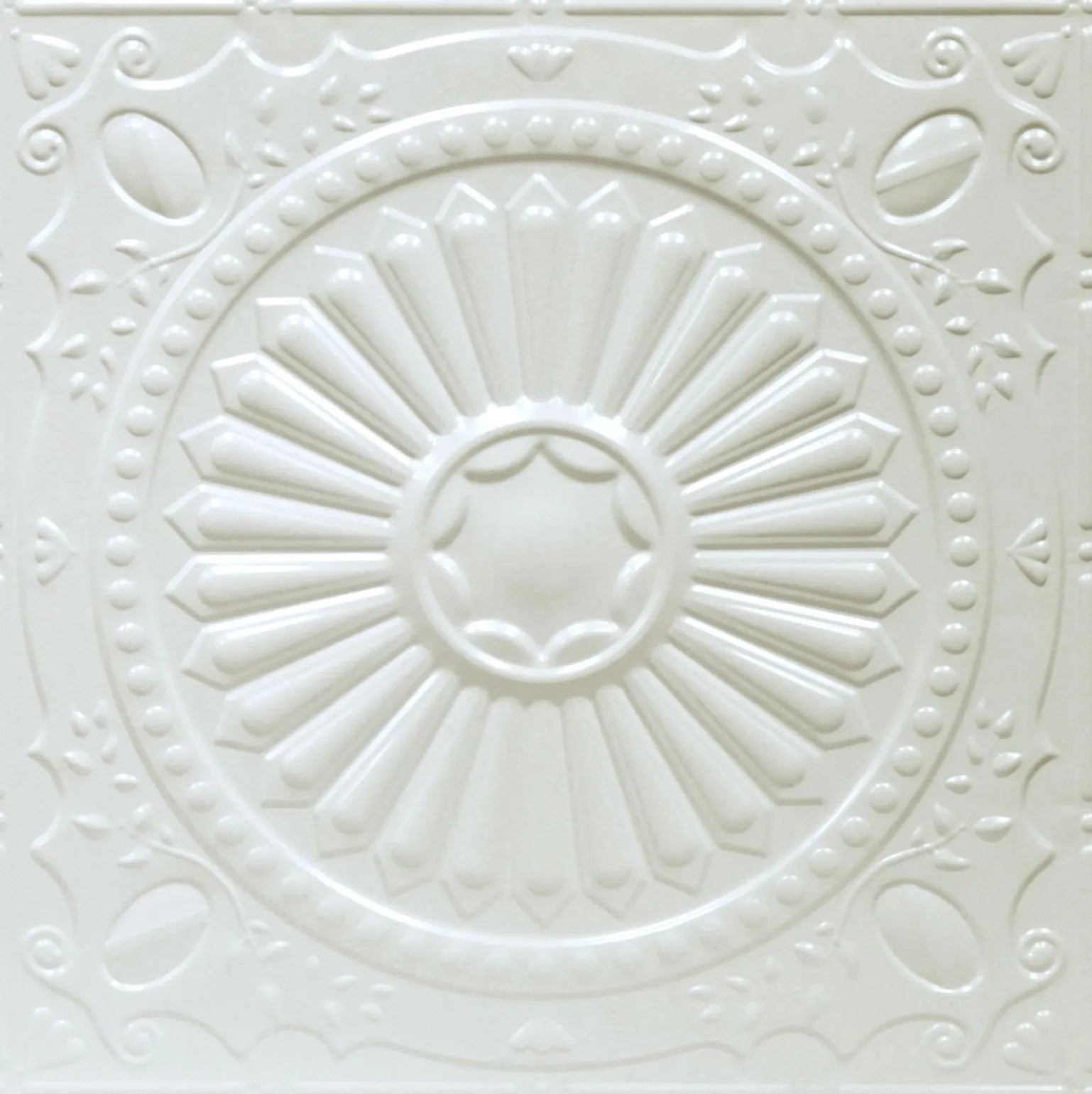 White decorative ceiling tile with embossed pattern