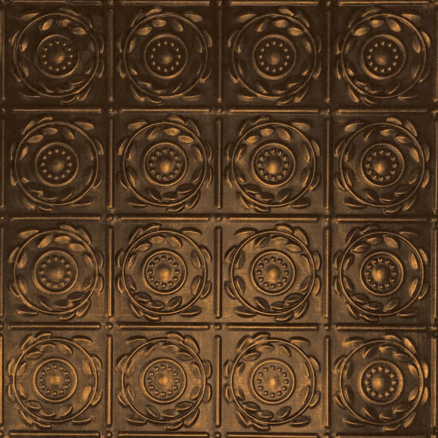 Decorative brown ceiling tile with intricate patterns.