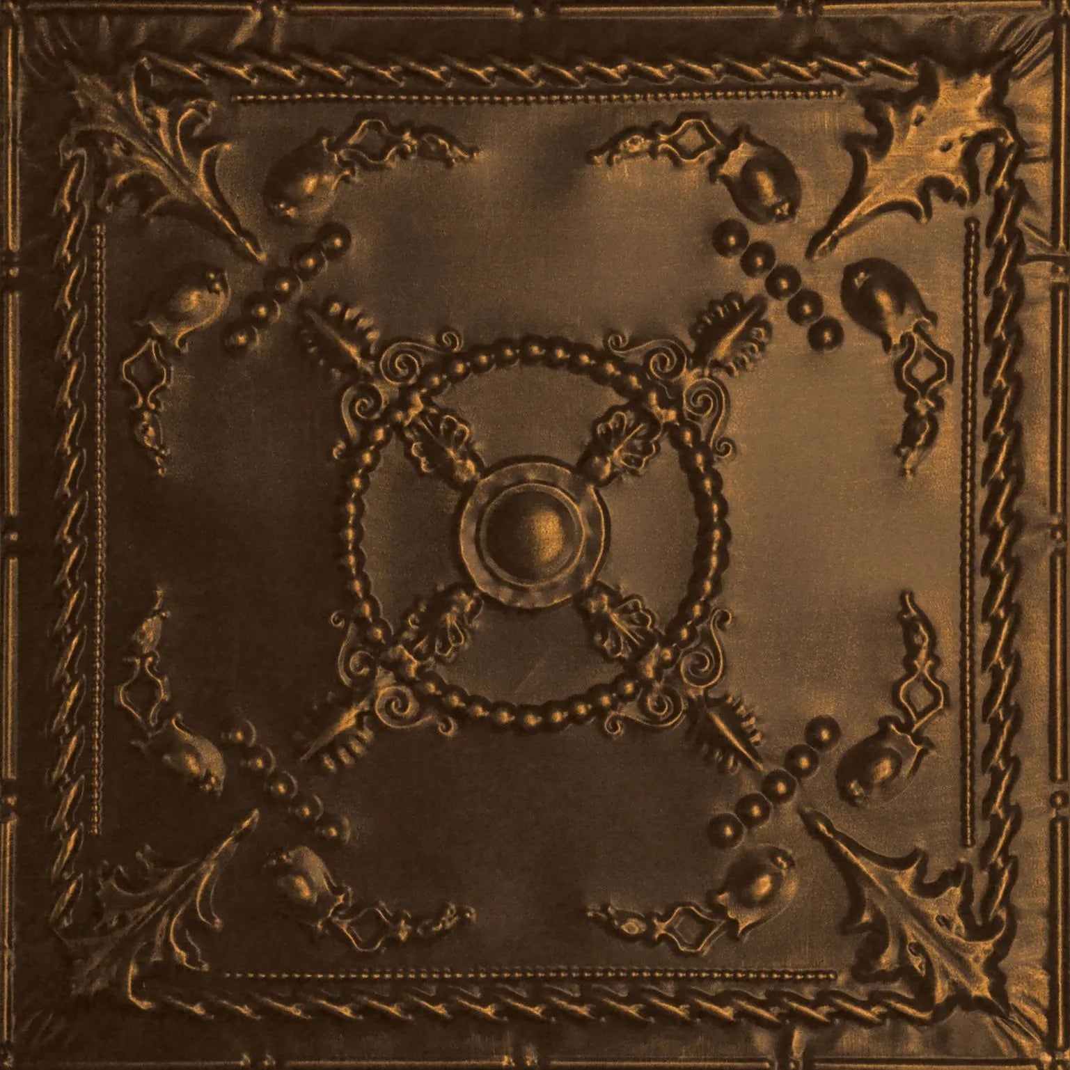 Decorative bronze ceiling tile with intricate patterns