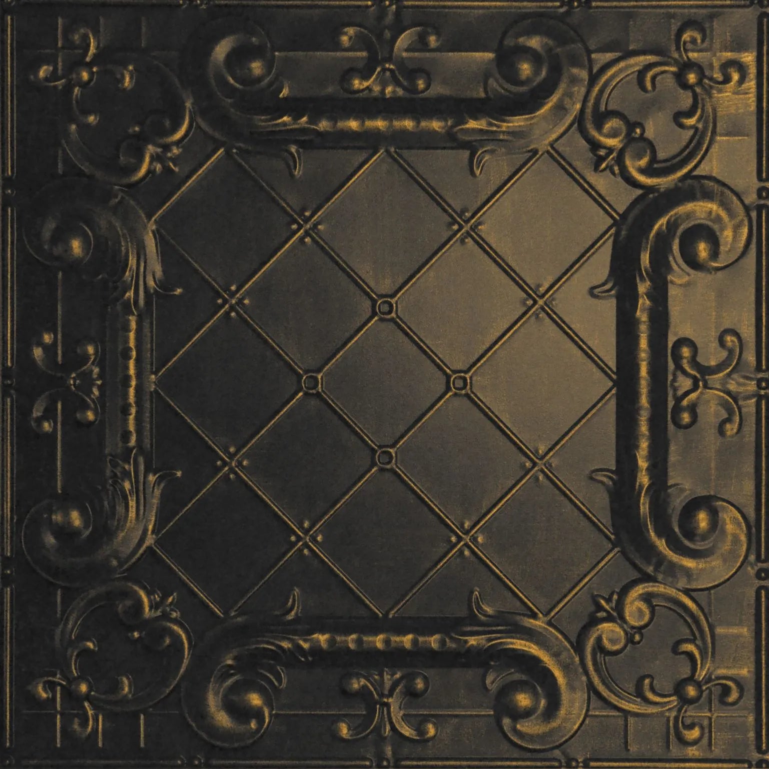Decorative metal panel with intricate patterns and textures