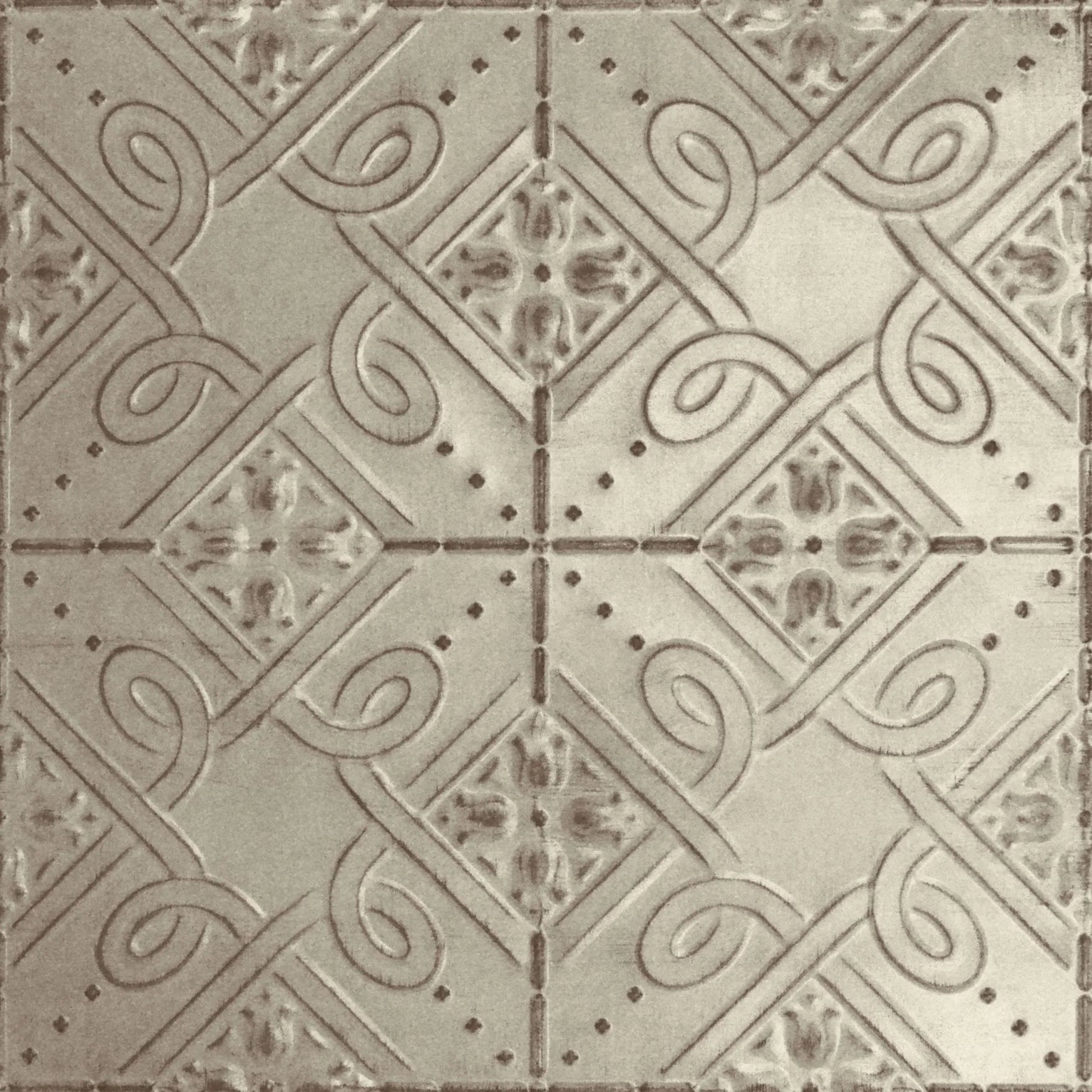 Decorative tile with geometric pattern on a beige background.