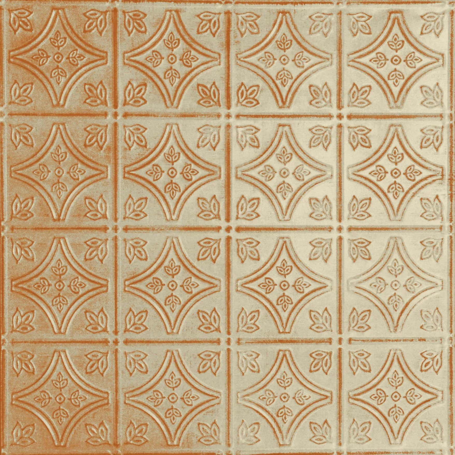 Patterned tile with geometric design on a beige background.