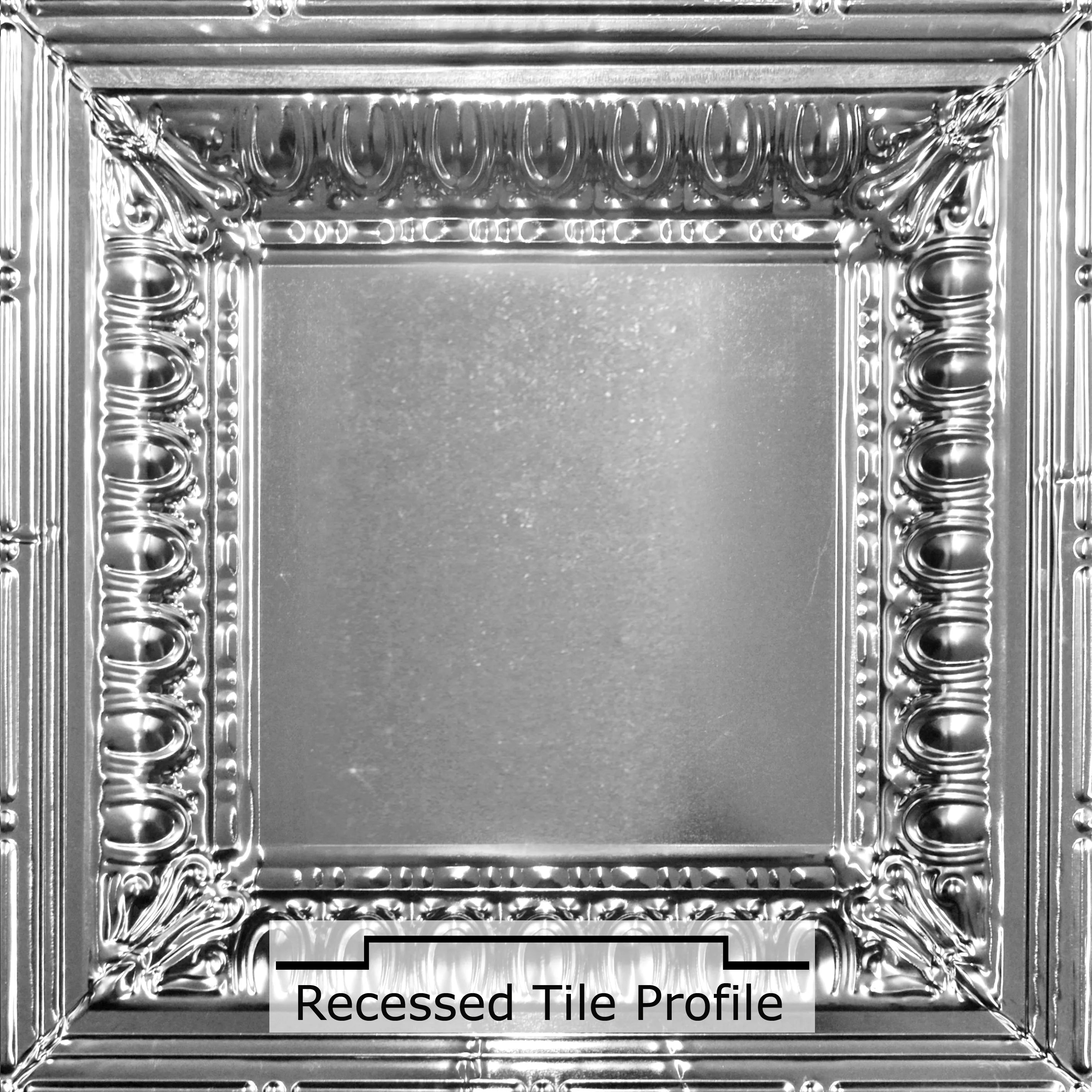 Decorative recessed ceiling tile with intricate border design
