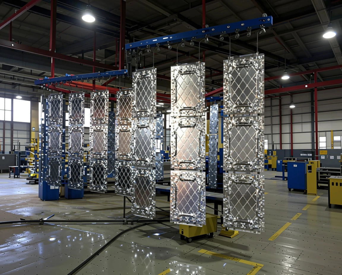 Metal storage racks in a warehouse setting