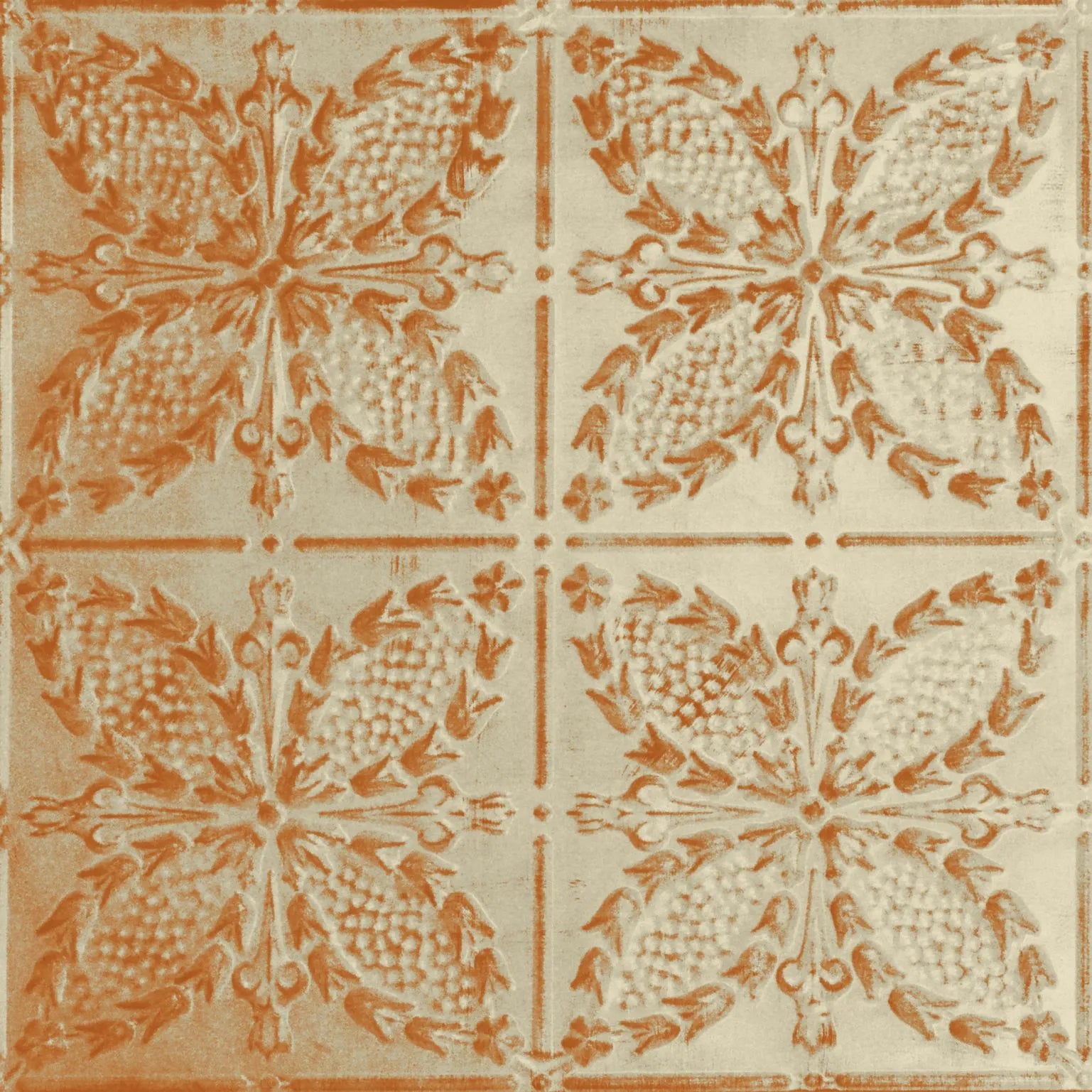 Decorative tile with floral pattern on a beige background.