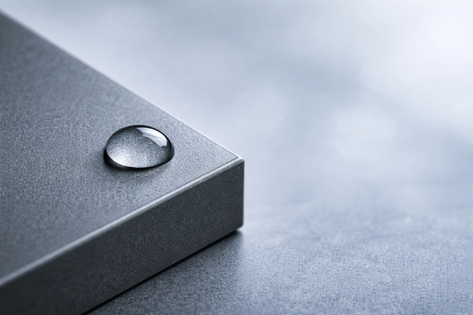 Water droplet on metal surface.