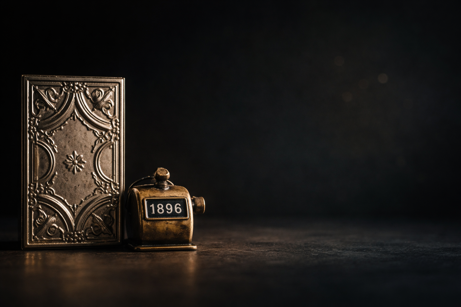 Vintage sharpener beside metal box.