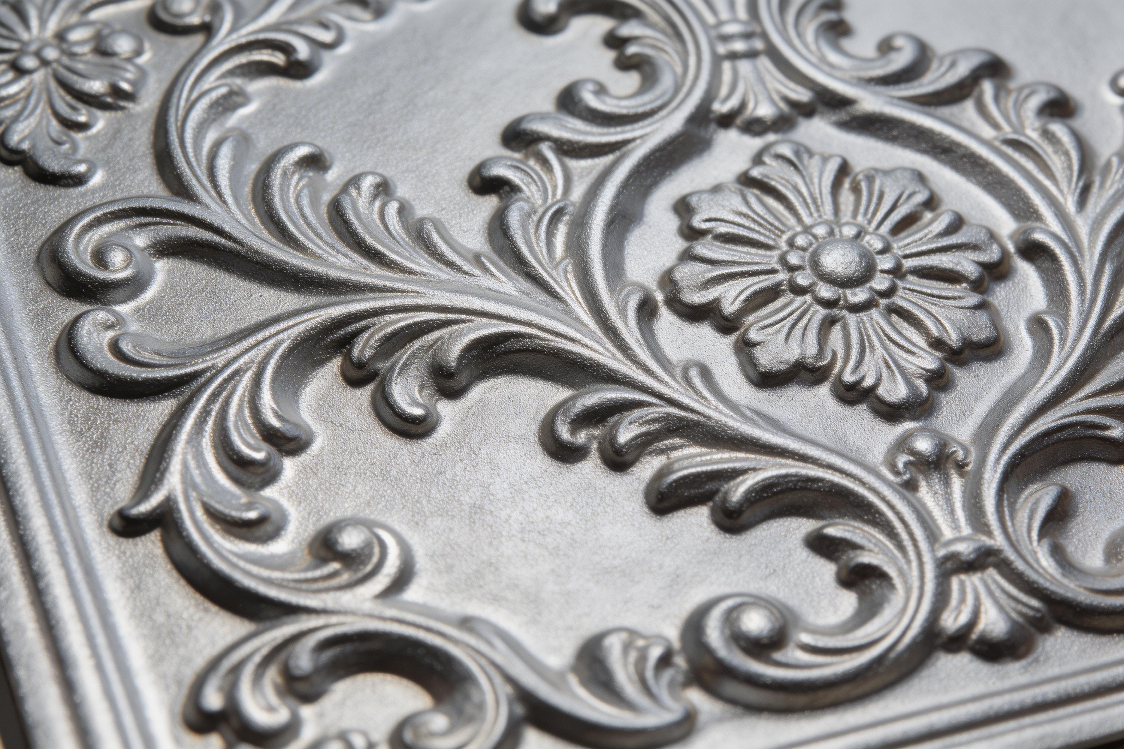 Decorative metallic panel with intricate floral and leaf patterns