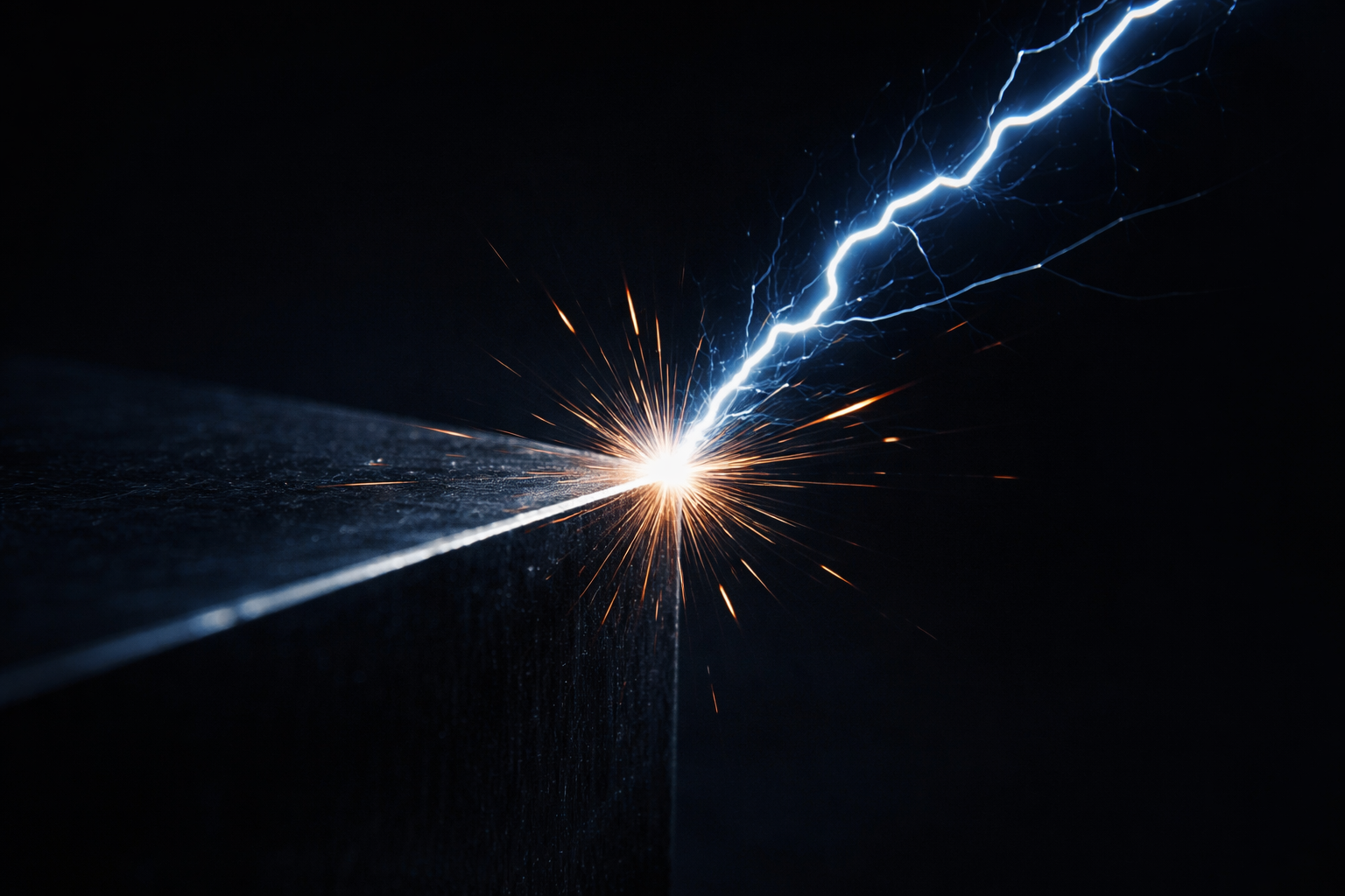 Welding action with sparks and bright light.