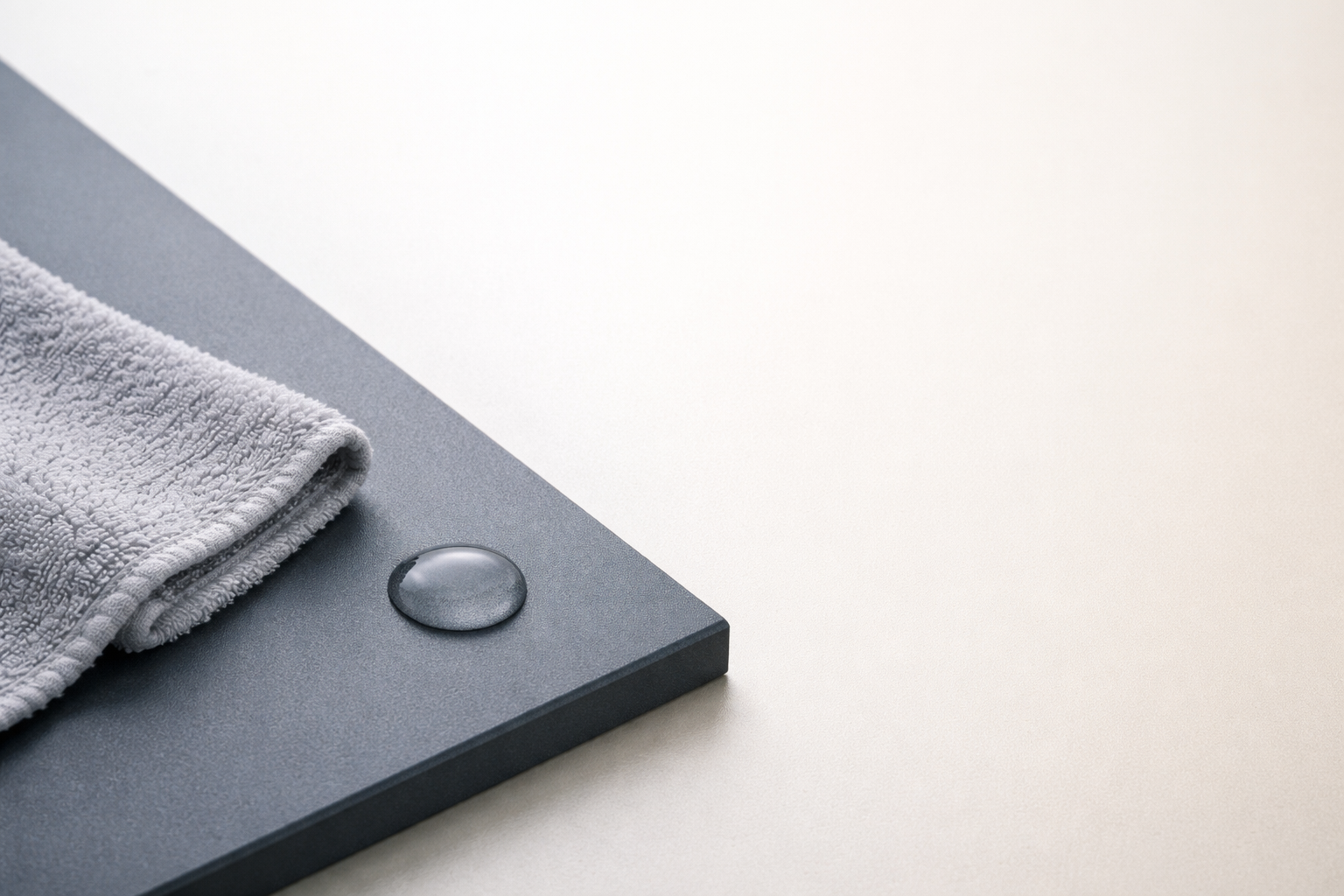 Gray towel on a dark gray surface.