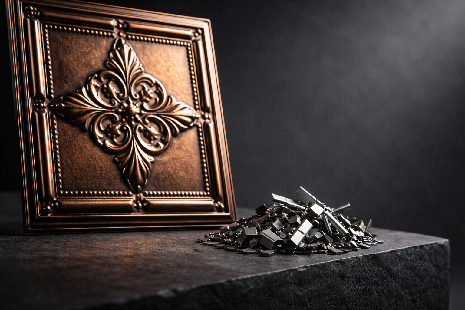 Decorative metal panel with intricate design.
