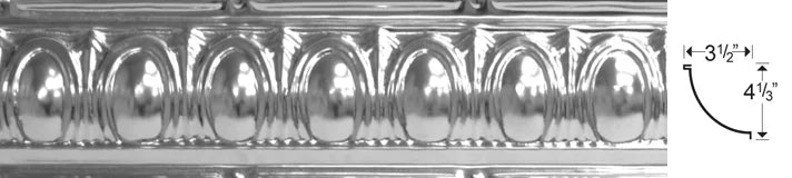 Decorative metal cornice with oval patterns and measurements.