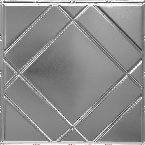 Metallic decorative panel with geometric pattern.