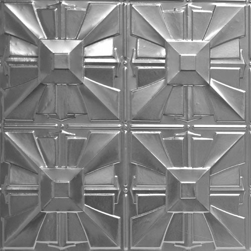 Metallic decorative panel with geometric pattern.