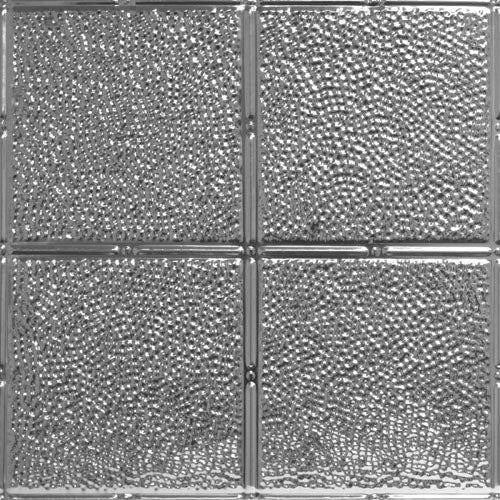 Metallic textured square tiles arranged in a grid pattern.